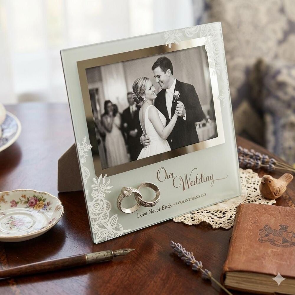 Hallmark Frosted Glass Wedding Frame | 1 Corinthians 13:8